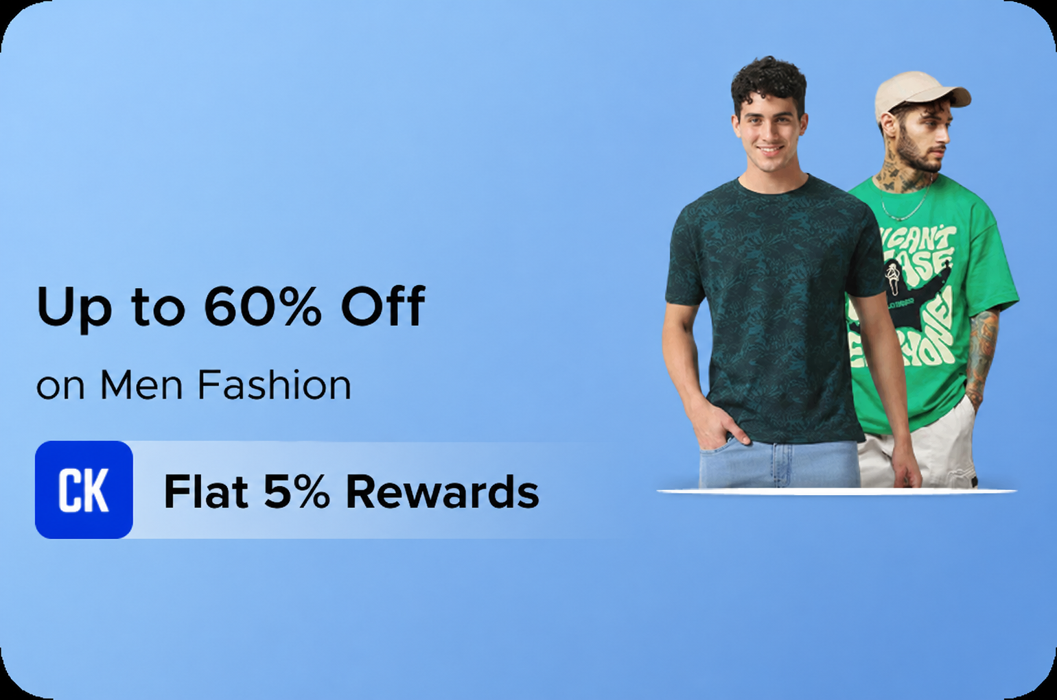 Amazon: Upto 60% Off on Men Fashion + Flat 5% Reward
